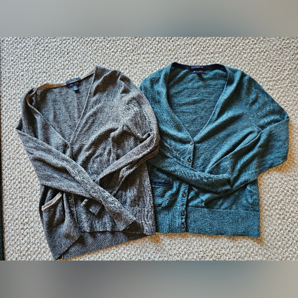 Lands' End Italian Spun 100% Merino Wool Cardigans Lot Of 2 XS
